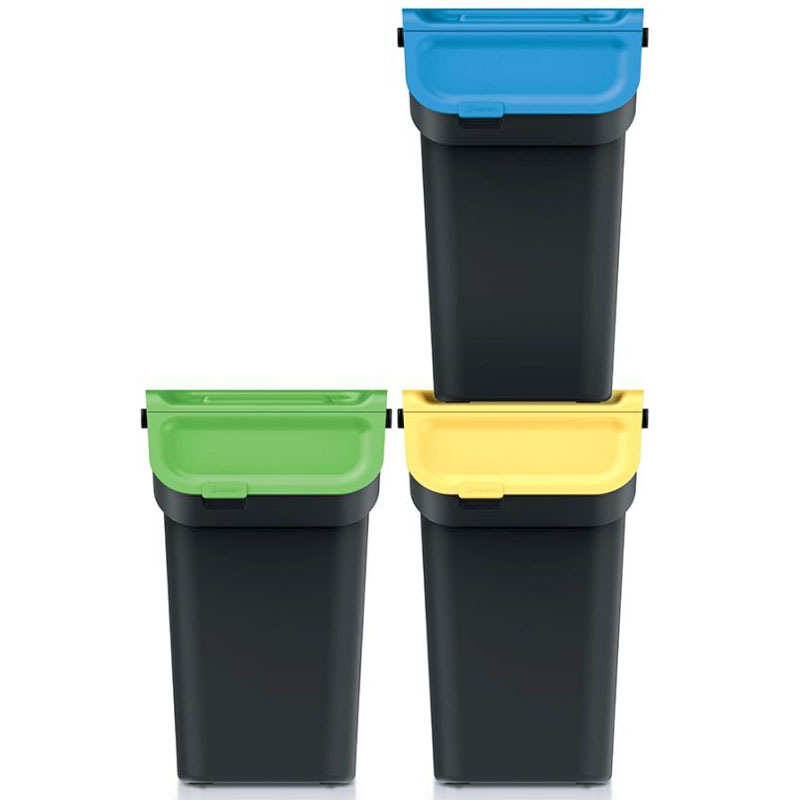 PROSPERPLAST Odpadkový koš KADDI Q SET recyklovaně černý s filtrem 3x25 l