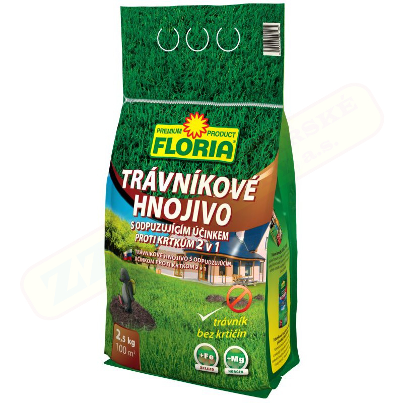 Agro CS FLORIA Trávníkové hnojivo s odpuzujícími účinky na krtky 2,5 kg