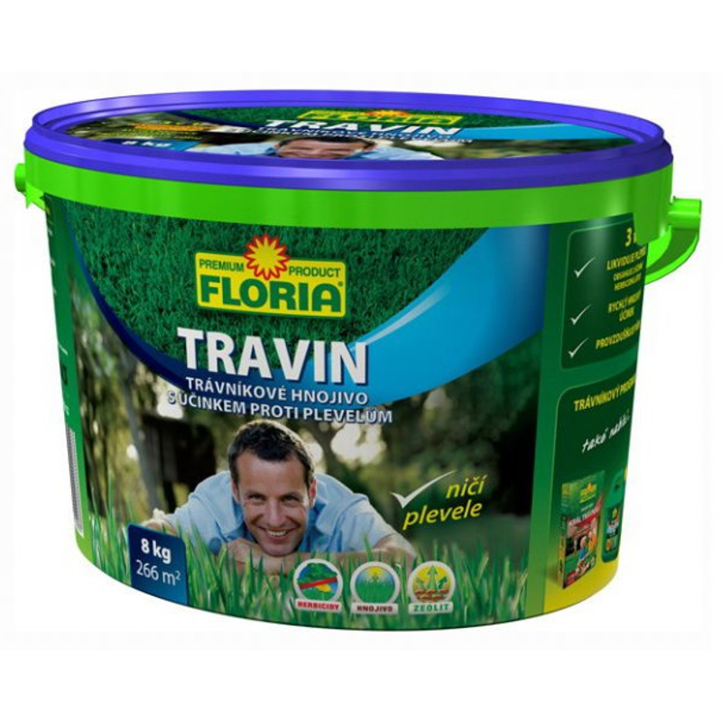 FLORIA TRAVIN Trávníkové hnojivo s účinkem proti plevelu 3 v 1 - 8 kg