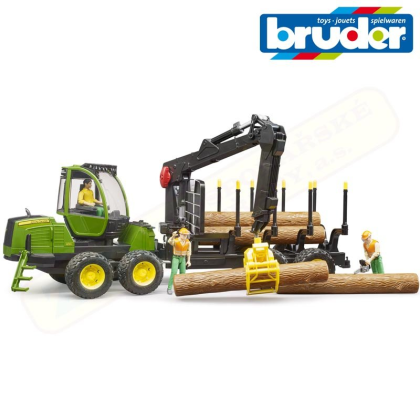 BRUDER 2133 Zelený TRAKTOR JOHN DEERE 1210E lesní traktor s kládami