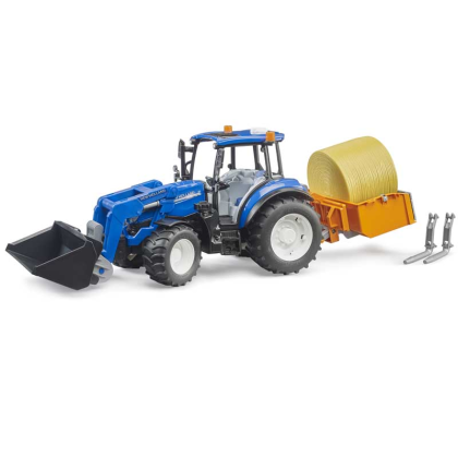 BRUDER 2187 Traktor New Holland T5.120 s čelním nakladačem, korbou a vidlemi