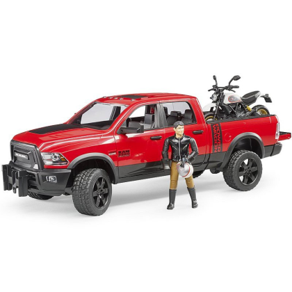 BRUDER 2502 Terénní auto RAM 2500 Power Wagon s Scramblerem Ducati Desert Sled a řidič