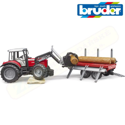 BRUDER 2046 Traktor Massey Ferguson 7480 + vůz na klády