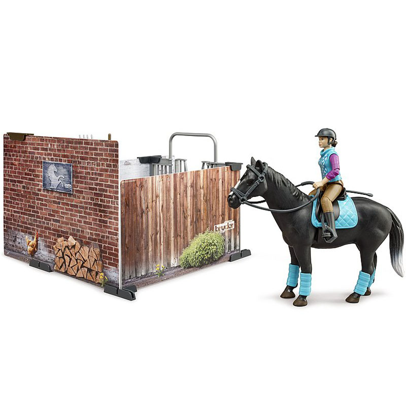 BRUDER 62506 BWorld Stáj s koněm a figurkou