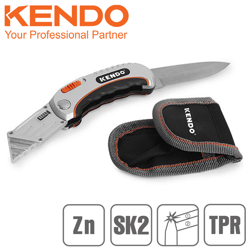 KENDO Nůž pracovní zavírací dvoudílný SK2, Zn, TPR, 30691