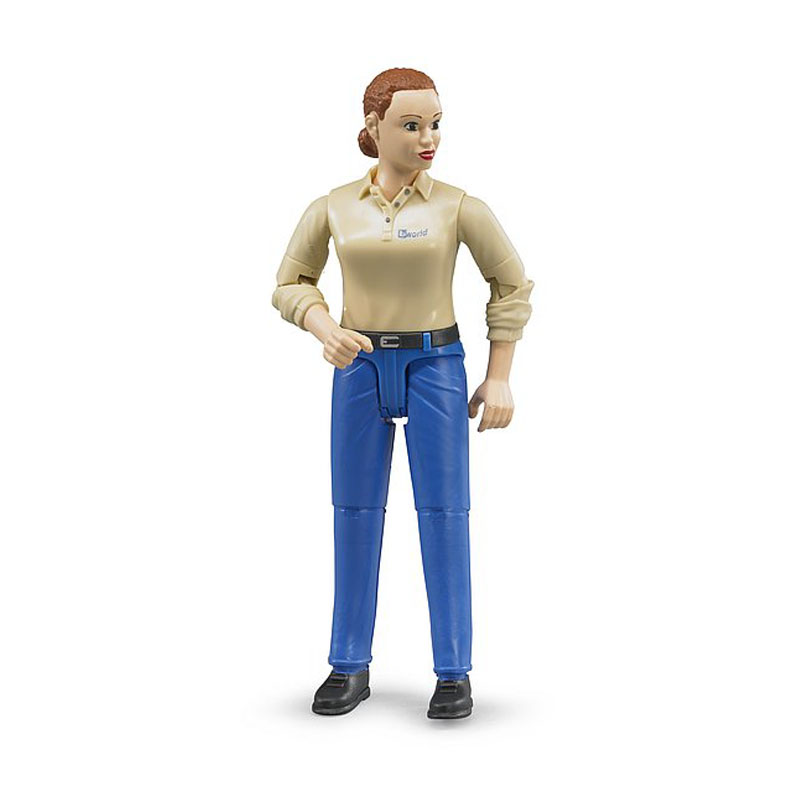 BRUDER 60408 Figurka - Žena, modré kalhoty, béžová košile
