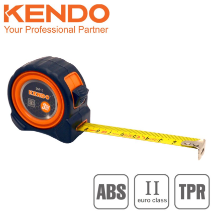 KENDO Metr svinovací pogumovaný, 3 m, šířka pásku 16mm, ABS 35116