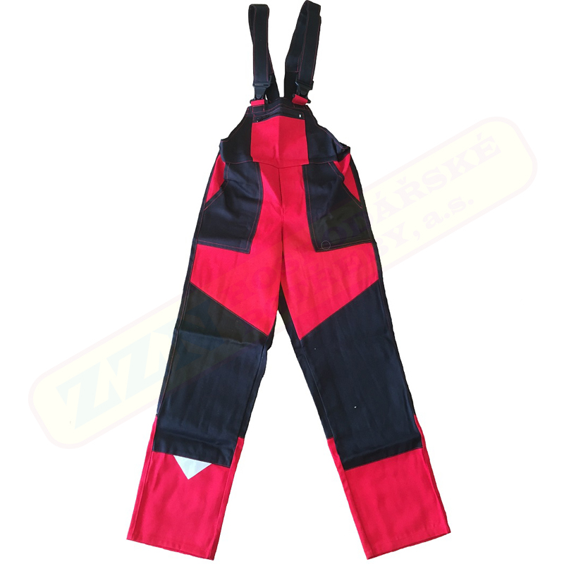 M+P DAVID Dětské pracovní kalhoty s laclem černo-červené