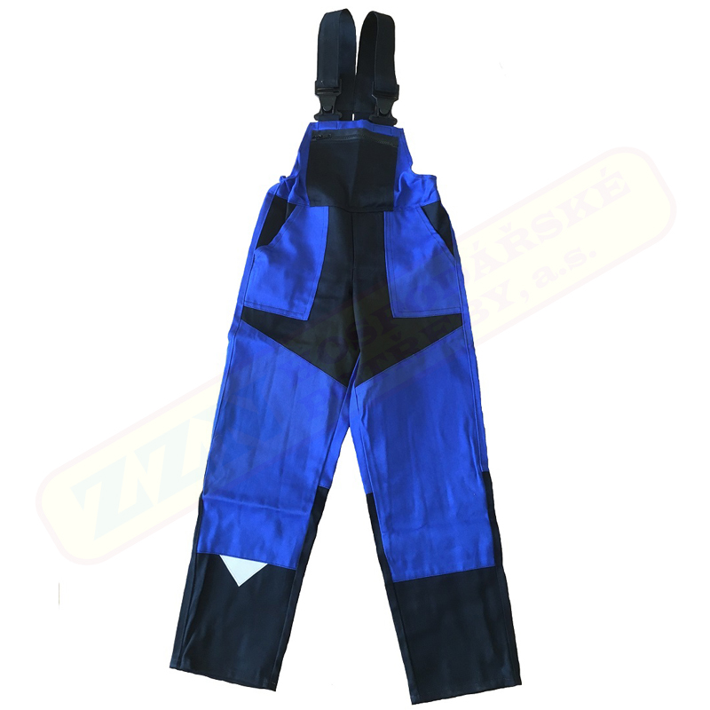 M+P DAVID Dětské pracovní kalhoty s laclem modro-černé