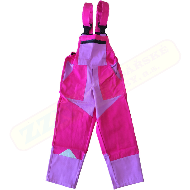 M+P DAVID Dětské pracovní kalhoty s laclem růžové