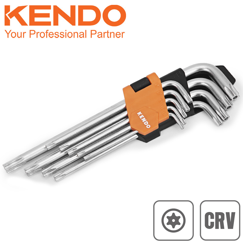 KENDO Sada torxových klíčů L 9ks T10-T50 extra dlouhá CRV 20743