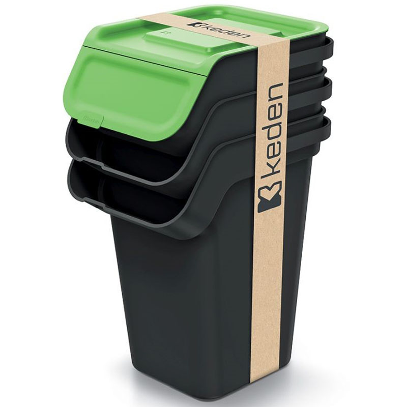 PROSPERPLAST Odpadkový koš KADDI Q SET recyklovaně černý s filtrem 3x25 l