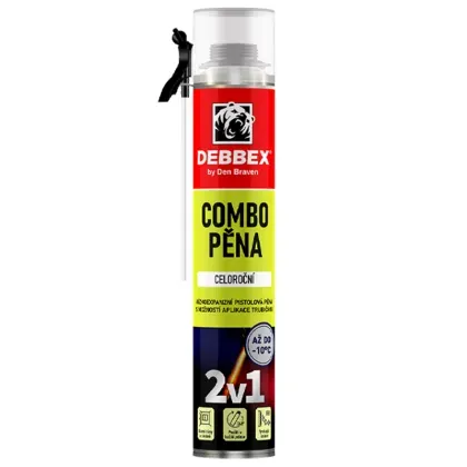 DEBBEX Celoroční nízkoexpanzní PU pěna COMBO 2v1 750 ml, trubičková i pistolová - 40530DBX